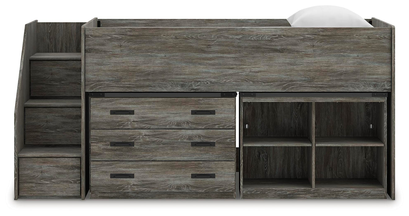 Frandern Loft Bed with Bookcase and Drawer Storage - Valley Furniture (Rohnert Park, CA)