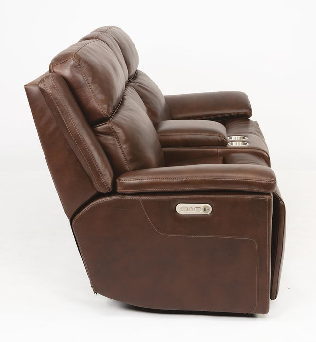 Flexsteel Latitudes Chance Leather Power Reclining Loveseat w/Console & Power Headrests