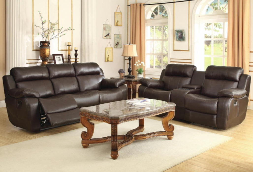 Homelegance Furniture Marille Double Glider Reclining Loveseat with Center Console in Brown