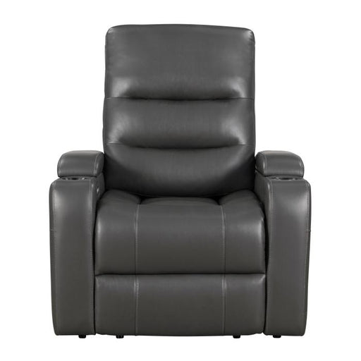 8559GRY-1PWH - Power Reclining Chair with Power Headrest, Receptacle, Cup-Holder Storage Arms and LED Light image