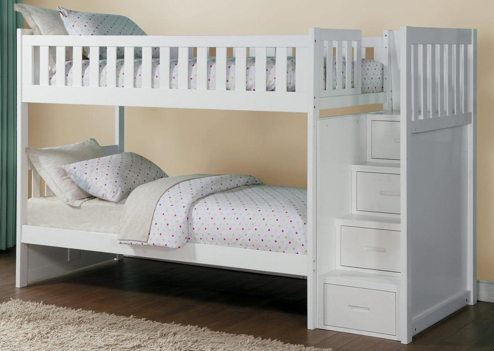 Galen Bunk Bed w/ Reversible Step Storage in White B2053SBW-1