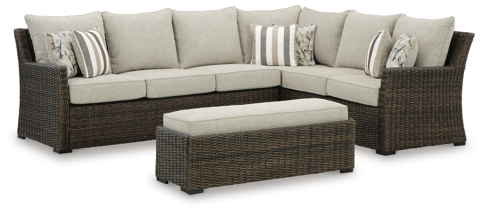 Brook Ranch Outdoor Sofa Sectional/Bench with Cushion (Set of 3) - Valley Furniture (Rohnert Park, CA)