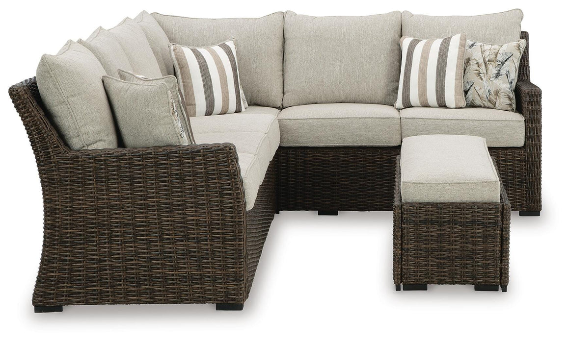 Brook Ranch Outdoor Sofa Sectional/Bench with Cushion (Set of 3) - Valley Furniture (Rohnert Park, CA)