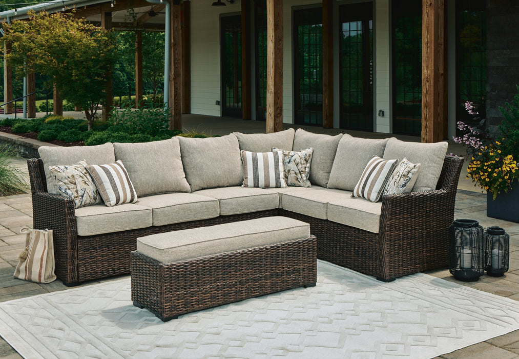 Brook Ranch Outdoor Sofa Sectional/Bench with Cushion (Set of 3) - Valley Furniture (Rohnert Park, CA)