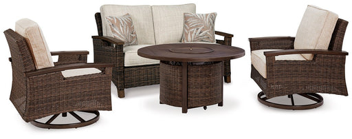Paradise Trail Outdoor Loveseat, Lounge Chairs and Fire Pit Table - Valley Furniture (Rohnert Park, CA)